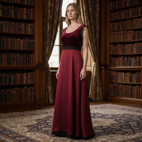 Vintage Burgundy Velvet Lace Trim Slip Dress Size 8 (Fits US 6) - Picture 7 of 8